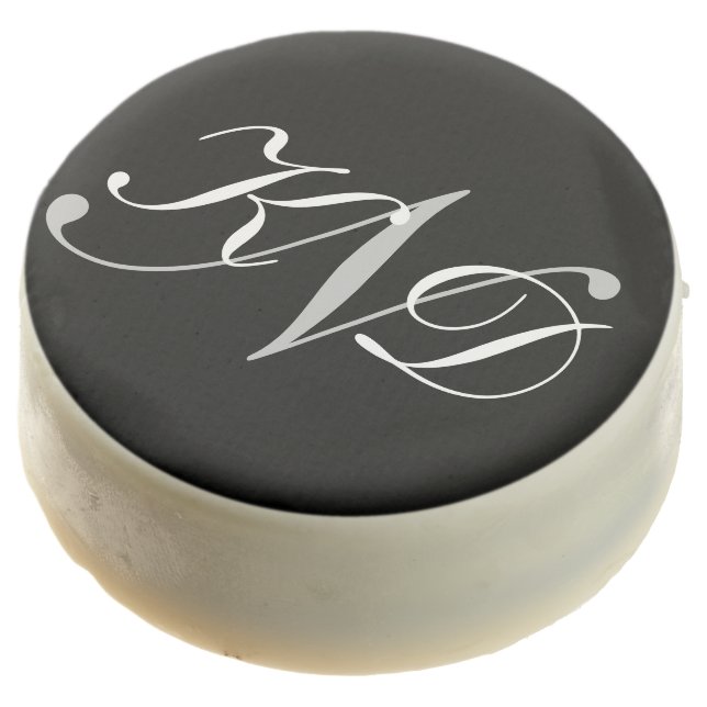 Monogrammed Black Gray Wedding Chocolate Covered Oreo (Angled)