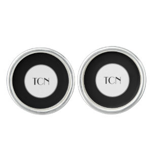 Monogrammed Black Gray White Formal Classic Men's Cufflinks