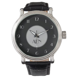 Monogrammed Black Gray White Minimalist Trendy Watch