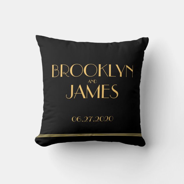 Monogrammed Black Great Gatsby Wedding Pillows (Front)