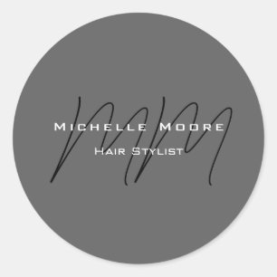 Monogrammed Black Grey Calligraphy Classic Round Sticker