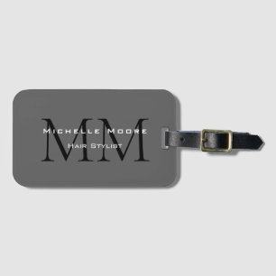 Monogrammed Black Grey Calligraphy Luggage Tag