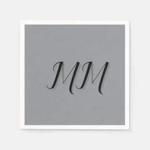 Monogrammed Black Grey Calligraphy Napkins