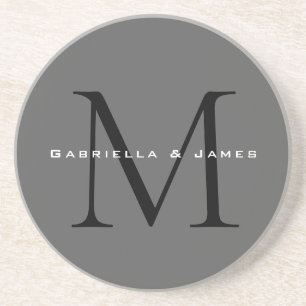 Monogrammed Black Grey Calligraphy Wedding Coaster