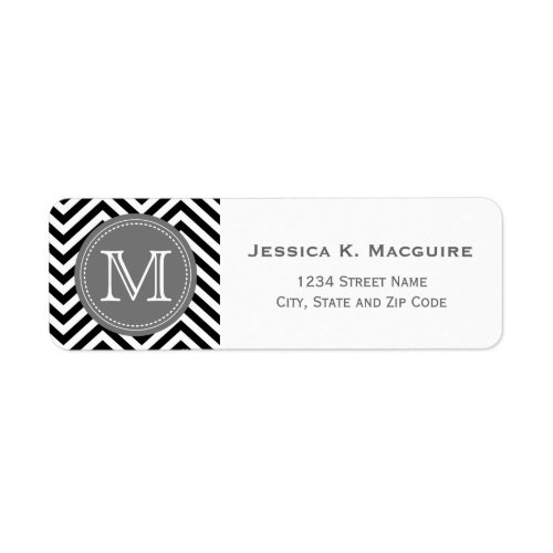 Monogrammed Black  Grey Chevron Label