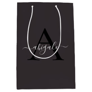 Monogrammed Black Iron Grey Minimal Elegant Medium Gift Bag