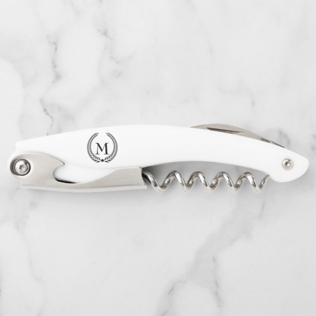 Monogrammed Black Laurel Wreath Waiter's Corkscrew (Front)