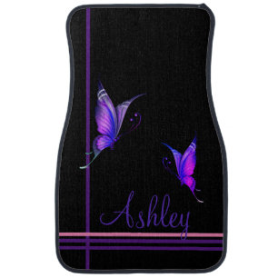Monogrammed Black, Lavender, Pinks, Butterflies on Car Floor Mat
