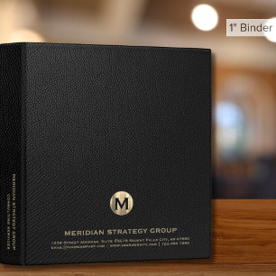 Monogrammed Black Leather Print 3 Ring Binder