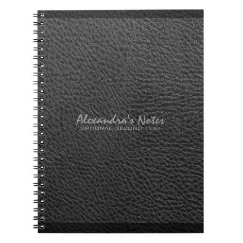 Monogrammed Black Leather Ruff texture look Notebook