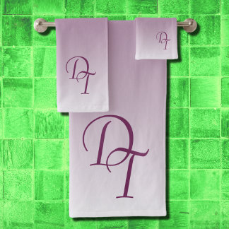 Monogrammed - black magenta ombre bath towel set