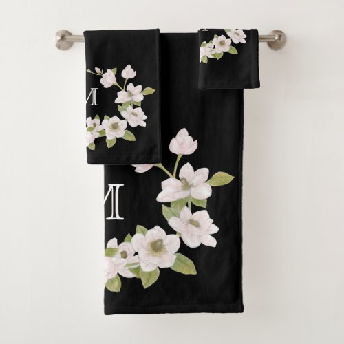 Monogrammed Black Magnolias Towel Set