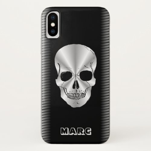 Monogrammed Black Metal And Silver Skull iPhone X Case