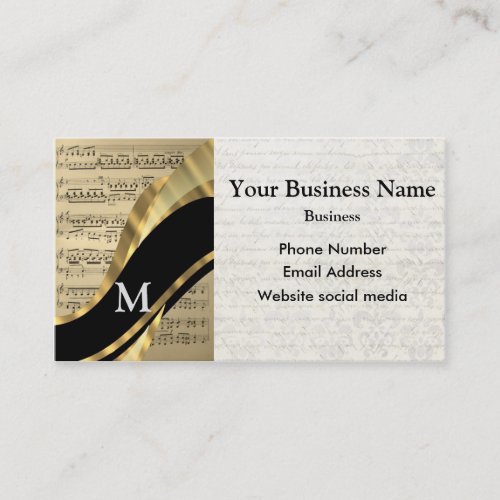 Monogrammed black musicians music sheet appointment card