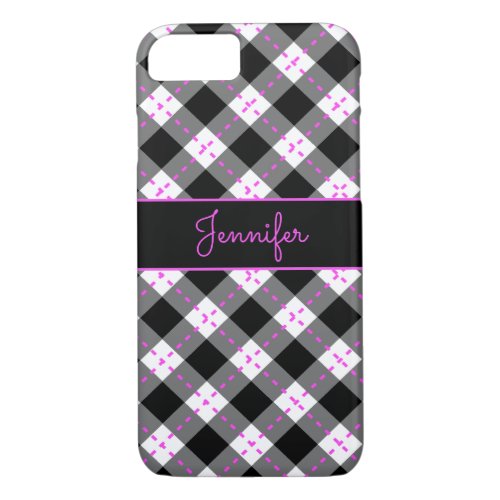 Monogrammed Black Pink n White Argyle iPhone 87 Case