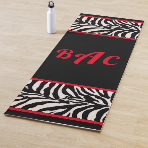 Monogrammed Black  Red Zebra Print Yoga Mat