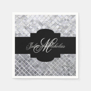 Monogrammed Black & Silver 25th Anniversary Napkins
