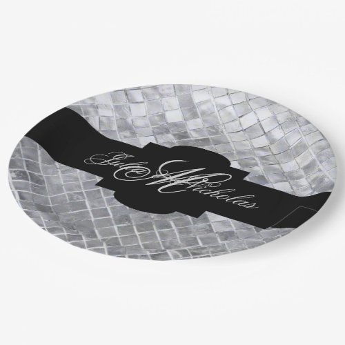 Monogrammed Black  Silver 25th Anniversary Paper Plates