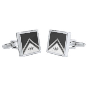Monogrammed Black Silver Marble Geometric Cufflinks