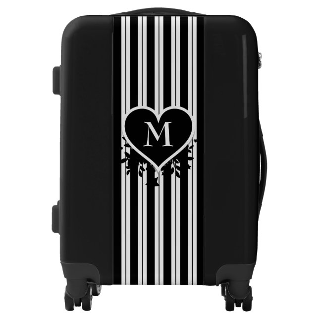 Monogrammed Black Stripes And Lines Luggage (Front)
