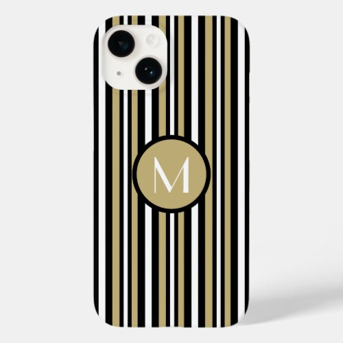 Monogrammed Black white and sand stripes Case_Mate iPhone 14 Case