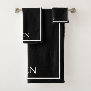 Monogrammed Black White Border Classic  Bath Towel Set