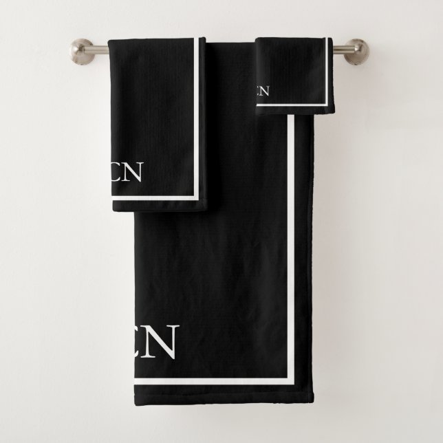 Monogrammed Black White Border Classic  Bath Towel Set (Insitu)