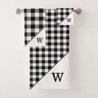 Monogram Black and White Buffalo Plaid Bath Towel Set