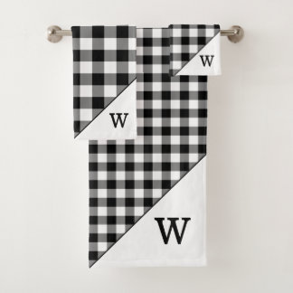 Monogrammed Black White Buffalo Plaid Pattern Bath Towel Set