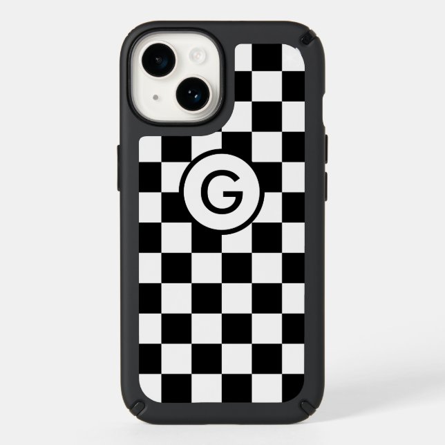Monogrammed Black White Checkered Pattern Speck iPhone Case (Front)