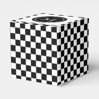 Monogrammed Black White Chessboard Pattern Favor Boxes by BestPatterns4u at Zazzle