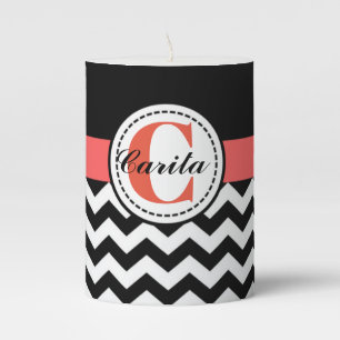 Monogrammed Black/White Chevron Pillar Candle