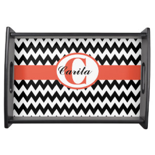 Monogrammed Black/White Chevron Serving Tray