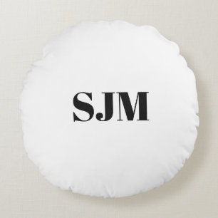 Monogrammed black white custom initials minimalist round pillow