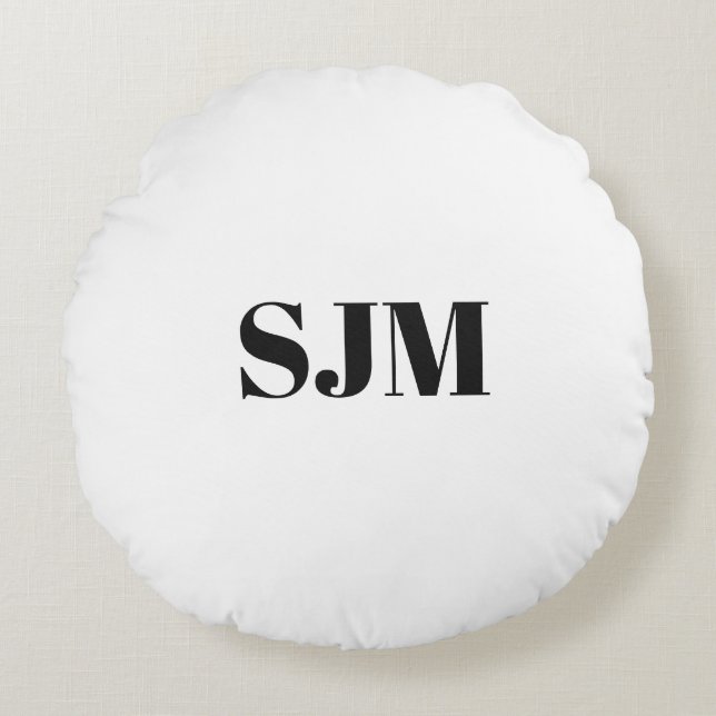 Monogrammed black white custom initials minimalist round pillow (Front)