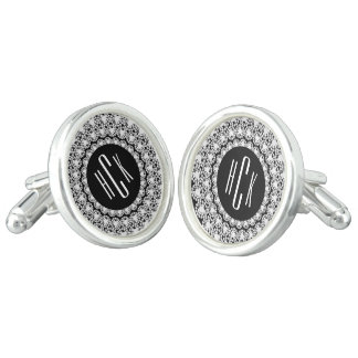 Monogrammed Black & White Diamonds Cufflinks