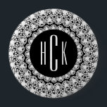 Monogrammed Black & White Diamonds Print Button<br><div class="desc">Elegant monogrammed white diamonds texture print with black circle and customizable monogram.
Request any color you like by emailing your request to the designer of this design.</div>