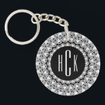 Monogrammed Black & White Diamonds Print Keychain<br><div class="desc">Elegant monogrammed white diamonds texture print with black circle and customizable monogram.
Request any color you like by emailing your request to the designer of this design.</div>