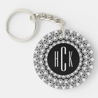 Monogrammed Black & White Diamonds Print Keychain