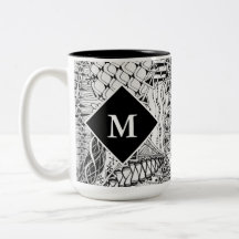 Monogrammed Black & White Doodle Pattern Art ZIA