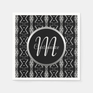 Monogrammed Black & White Geometric Triangles Napkins