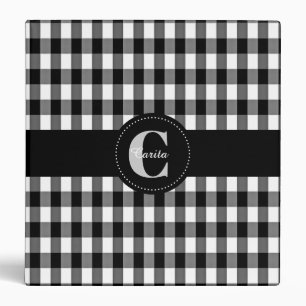 Monogrammed Black/White Gingham 1.5" Binder