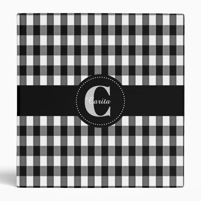 Monogrammed Black/White Gingham 1.5" Binder (Front)
