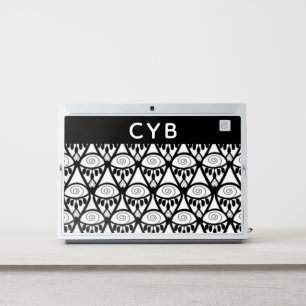 Monogrammed Black White Henna Pattern Laptop Skin