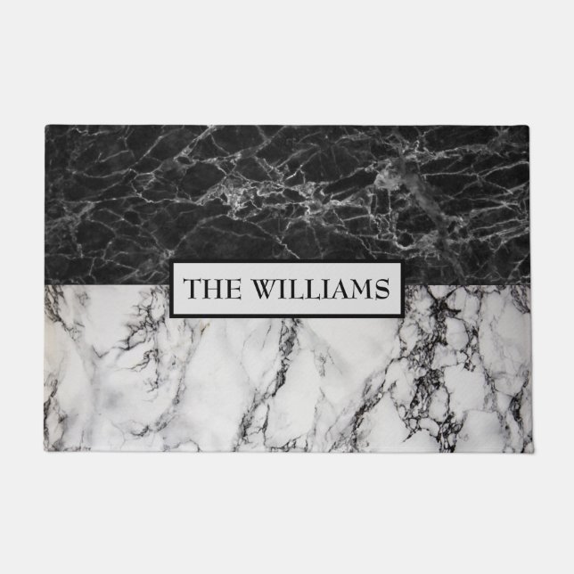 Monogrammed Black &White Marbled Doormat (Front)