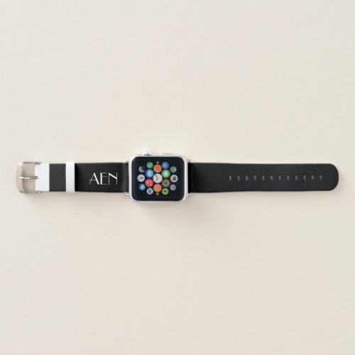 Monogrammed Black White Minimalist Trendy Stylish Apple Watch Band