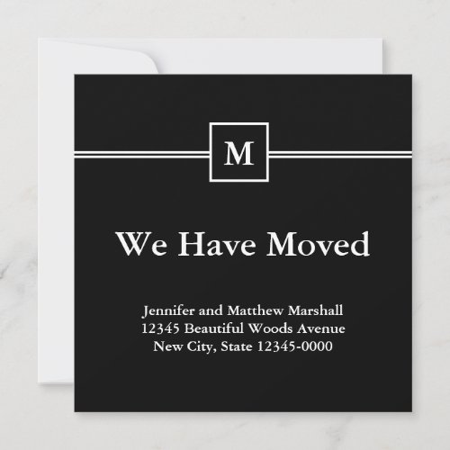 Monogrammed Black  White  Moving Announcement