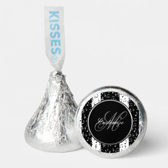 Monogrammed Black & White Musical Stripes Hershey®'s Kisses® (Front)