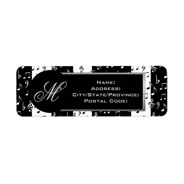 Monogrammed Black & White Musical Stripes Label (Front)