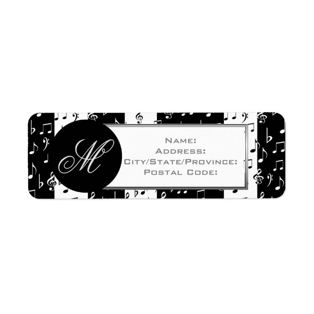 Monogrammed Black & White Musical Stripes Labels 2 (Front)